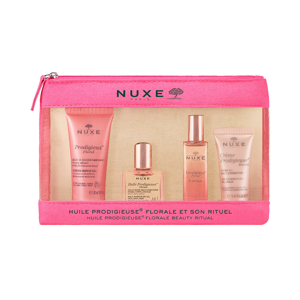 NUXE - PROMO PACK HUILE PRODIGIEUSE FLORALET SON RITUEL Gelee de Douche Parfumee - 30ml, Huile - 10ml, Le Parfum - 15ml, Creme Gel Multi-Correction - 15ml
